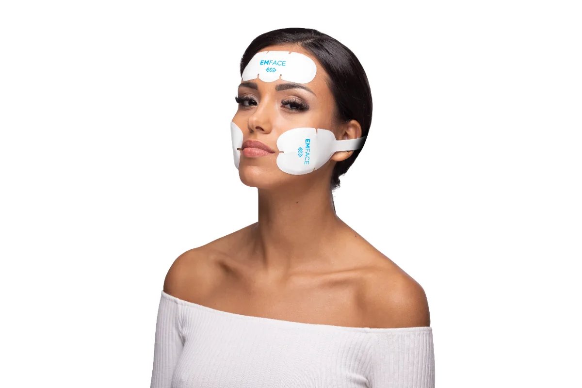 EmFACE applicators on a patient’s forehead and cheeks