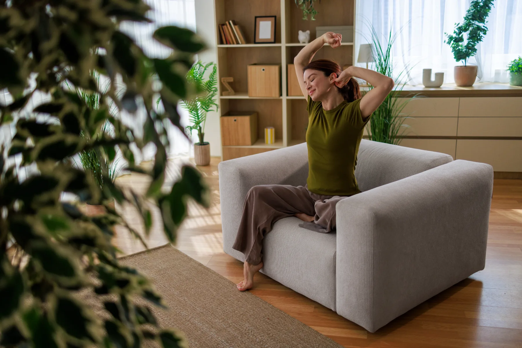 Energized adult outdoors in warm light